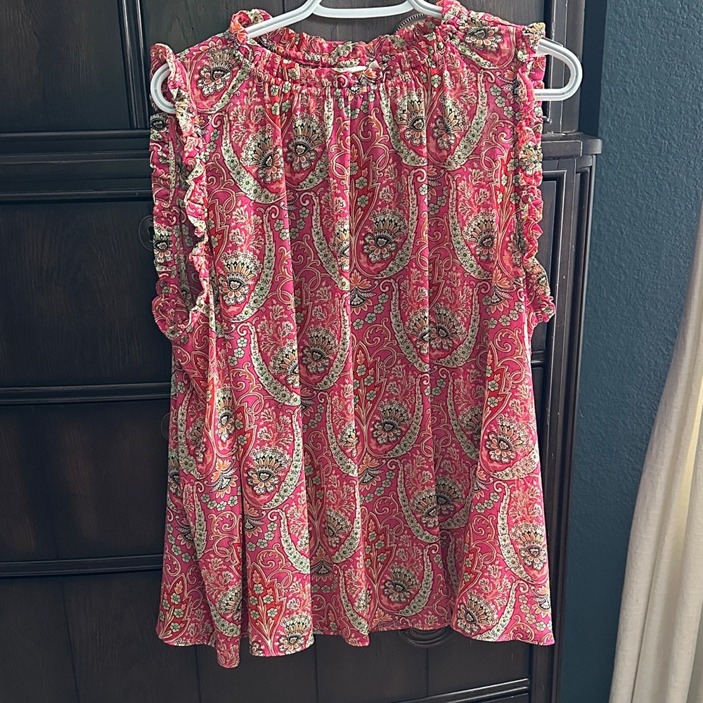 GAP Vibrant Pink and Cream Paisley Blouse